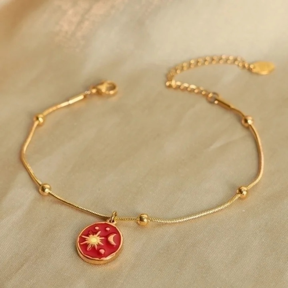 Gold and Red Celestial Charm Bracelet